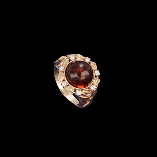 Серебряное кольцо с янтарем и фианитами